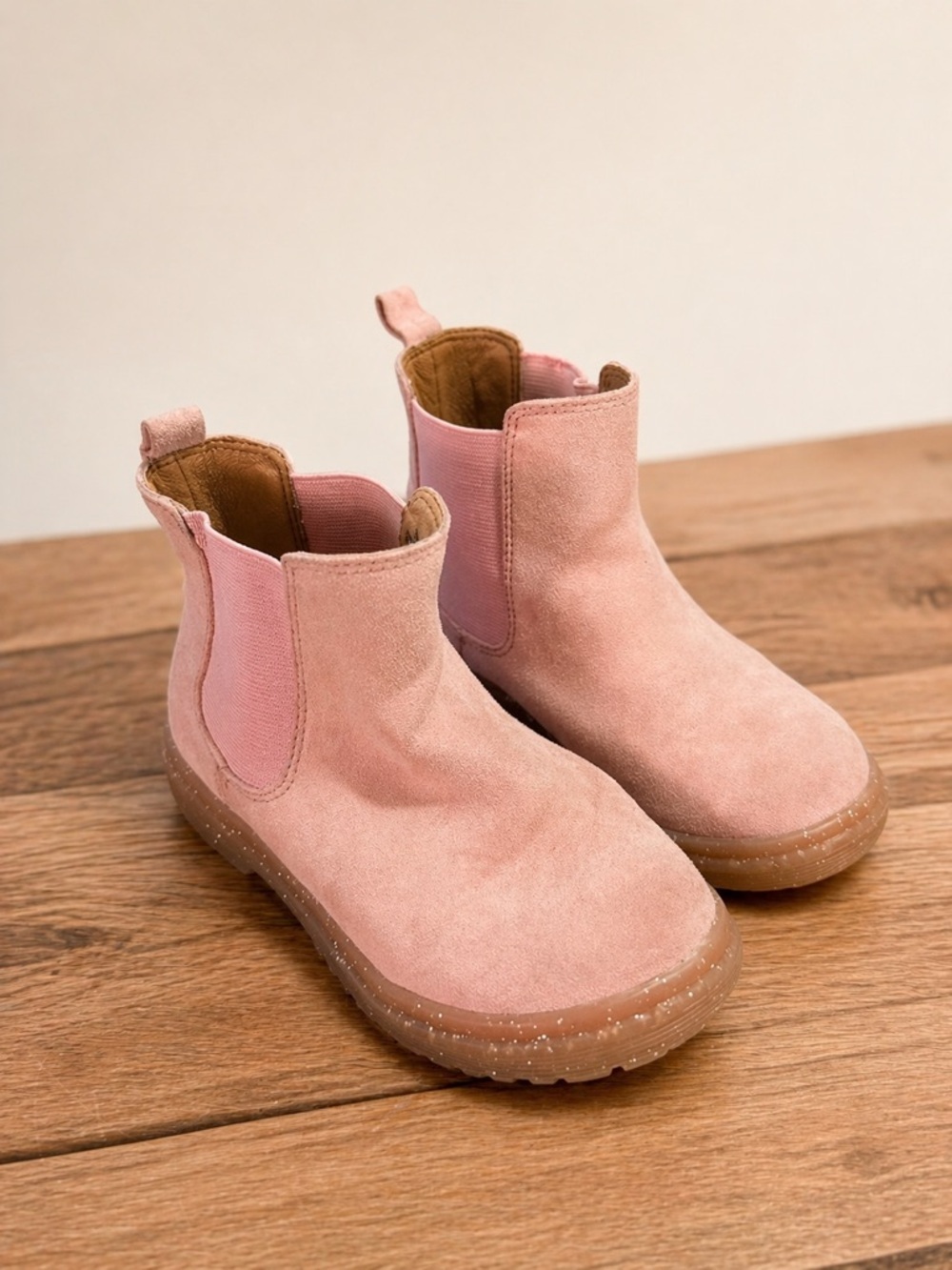 Toddler Pink Chelsea Boots | Glitter Sole | Ankle Booties | Size 9 Kids